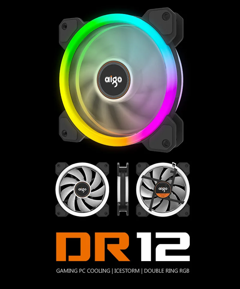 Aigo DR12 RGB чехол вентилятор для компьютера Вентилятор охлаждения регулировка скорости 120 мм бесшумный ИК пульт дистанционного управления компьютер охлаждающий RGB чехол для ПК Вентилятор