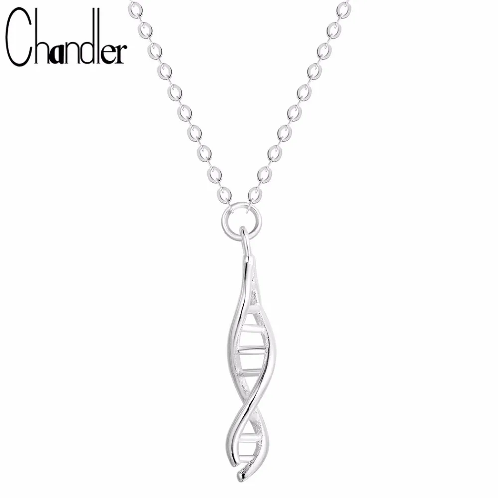 Chandler 925 Sterling Silver DNA Biology Pendant Necklace Molecule Torque 925S Jewellery For Women Chemisry Fashion Accessaries