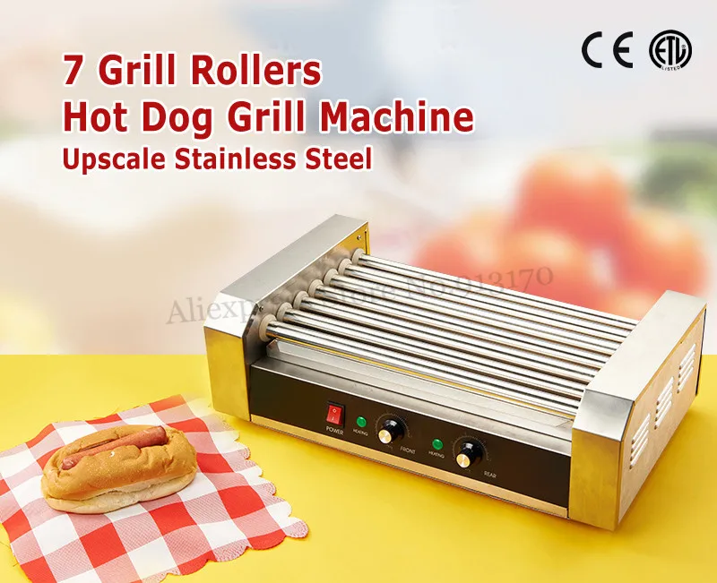 Electric 7 roller Hotdog Cooker Warmer Grill Roller Machine Rolling Bun