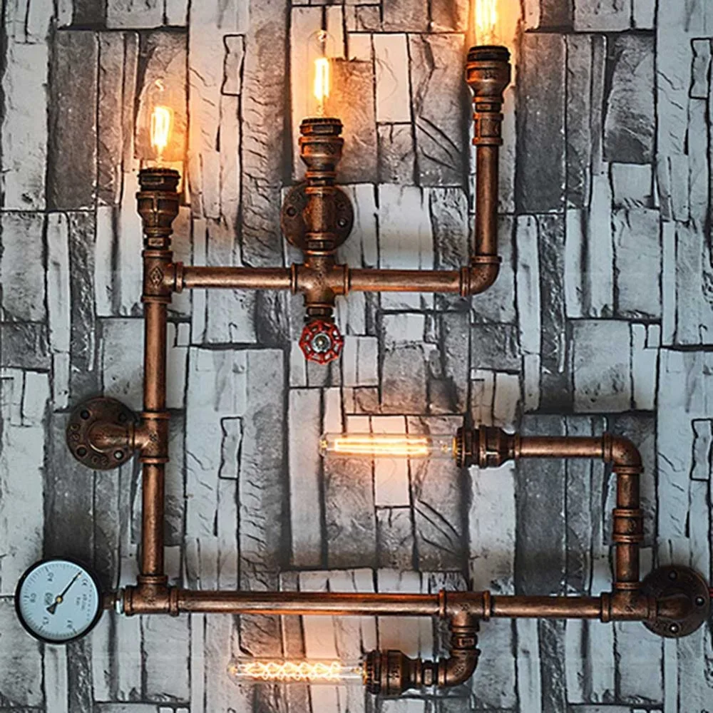 

5 Heads Water Pipe Steampunk Vintage Wall Lights For Dining Room Bar Home Decoration American Industrial Loft E27 Wall Sconce M