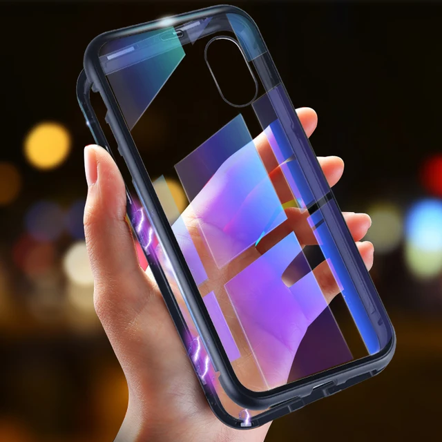 Magnetic Metal Hard Clear Case for iPhone X 8 7 6 6S Plus XS MAX XR Cover for Samsung Galaxy S9 S8 Plus S7 Edge NOTE 9 Note 8