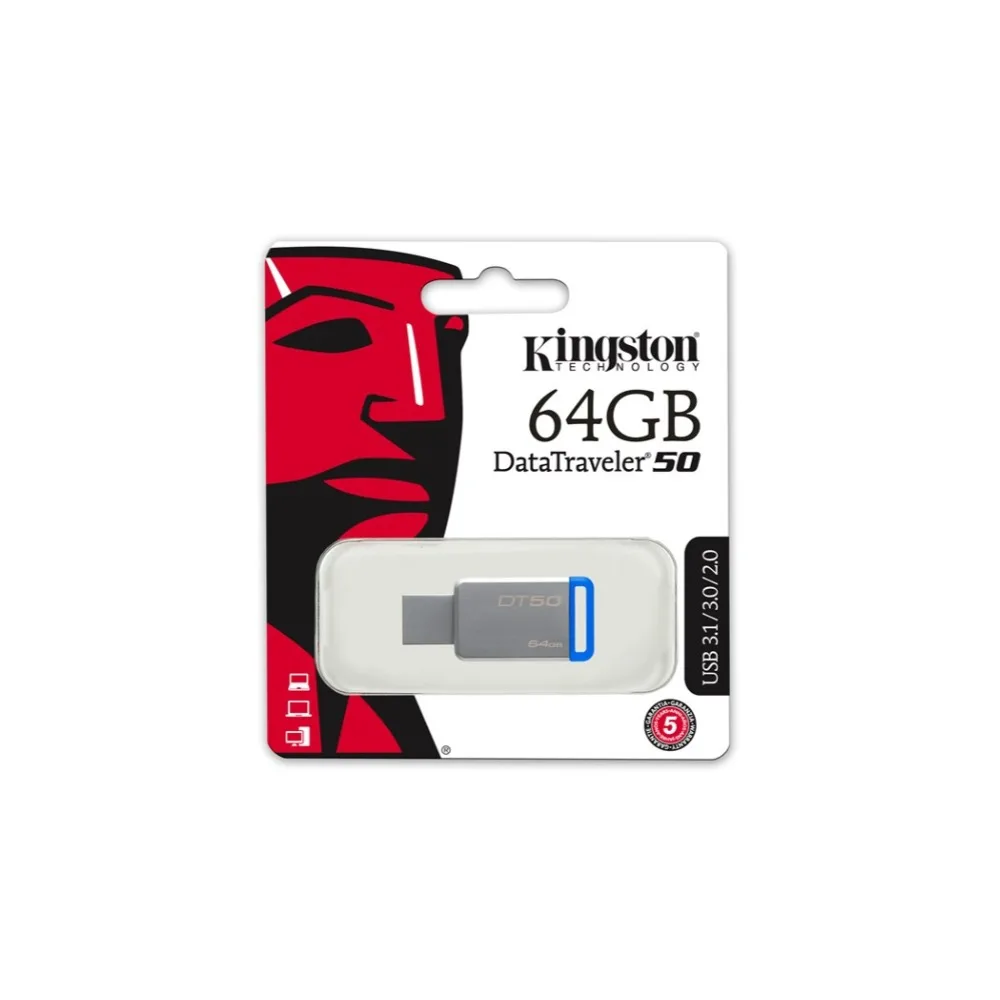 Kingston Technology DataTraveler 50 DT50 64 GB Memoria USB de 64 GB USB tipo-A USB 3,0 Llave pecado tapa Azul Plata