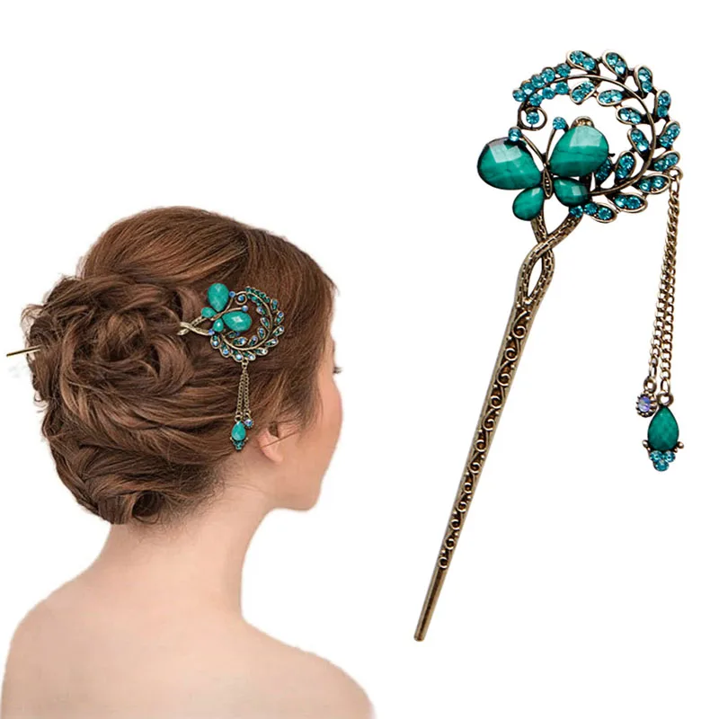 Женская элегантная Бабочка Цветок Бобби булавка модная шпилька для волос Стразы палка для волос новая распродажа