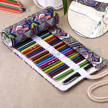 

New 36/48/72 Holes Canvas Wrap Roll Up Pencil Pen Bag Holder Case Storage Pouch Whosale&Dropship