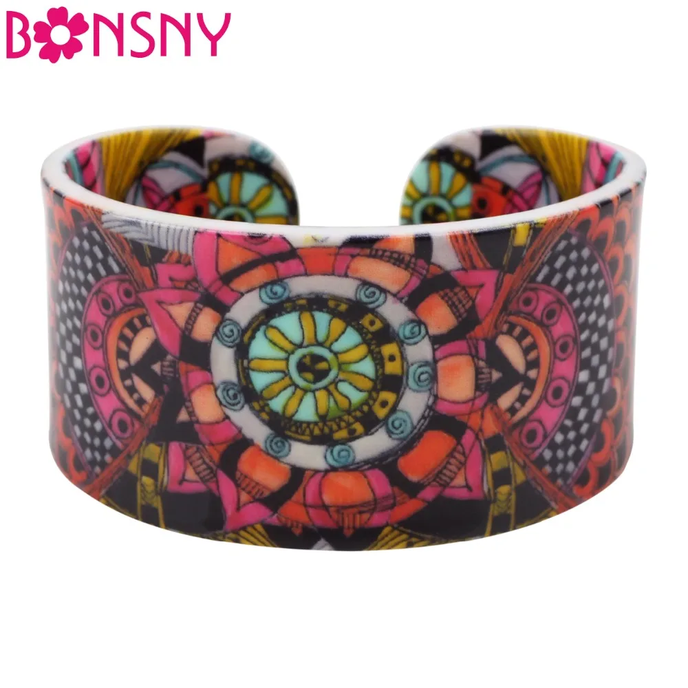 Bonsny Ethnic Special Pattern Love Wide Bracelets 