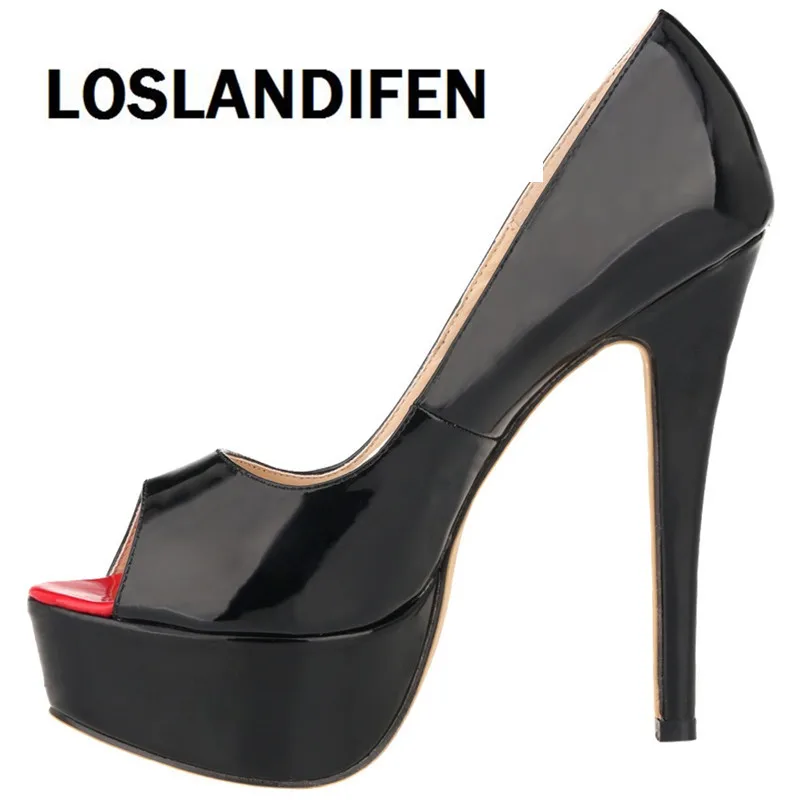 Womens Pumps Patent Leather Wedges Platform Stiletto Red Bottom High Heels Open Toe Sexy Party Shoes