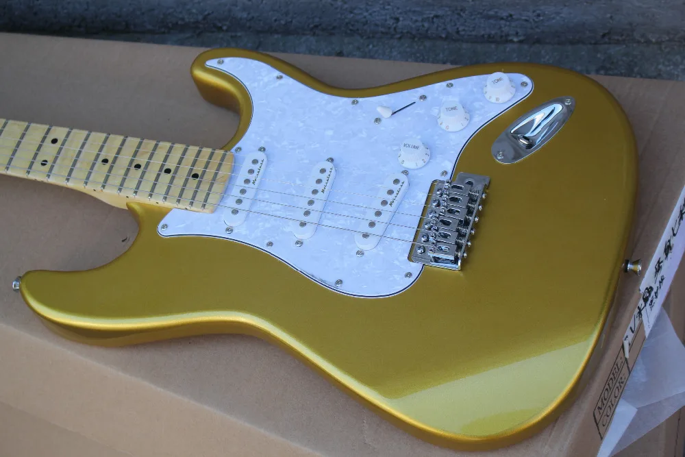 

New Scalloped Fingerboard, Vintage gold goldtop Yngwie Malmsteen Guitar, Big Head ST Electric Guitar guitarra