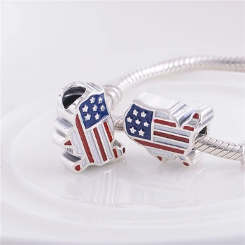 

LW351 Enamel S925 Sterling Silver USA Flag Map Threaded Charms bead Fits European Pandora Style Bracelet DIY
