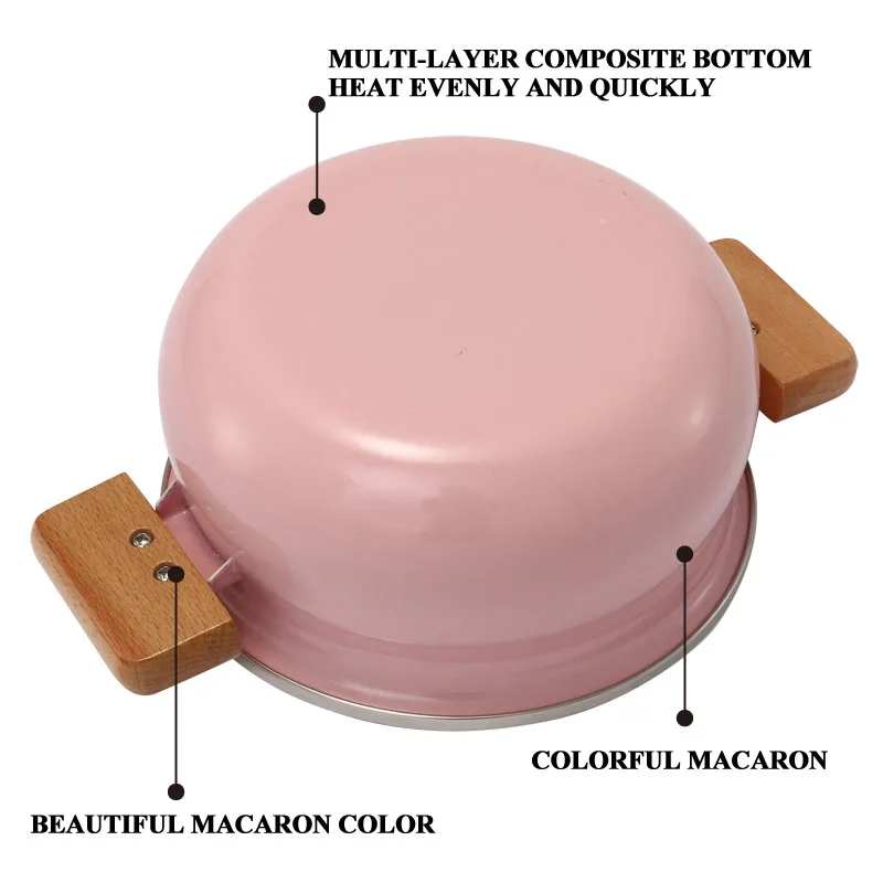 Деревянная ручка Макарон эмалированный горшок детская емкость для молока суп горшок и утолщаются с плоской индукционной плитой еда чаша