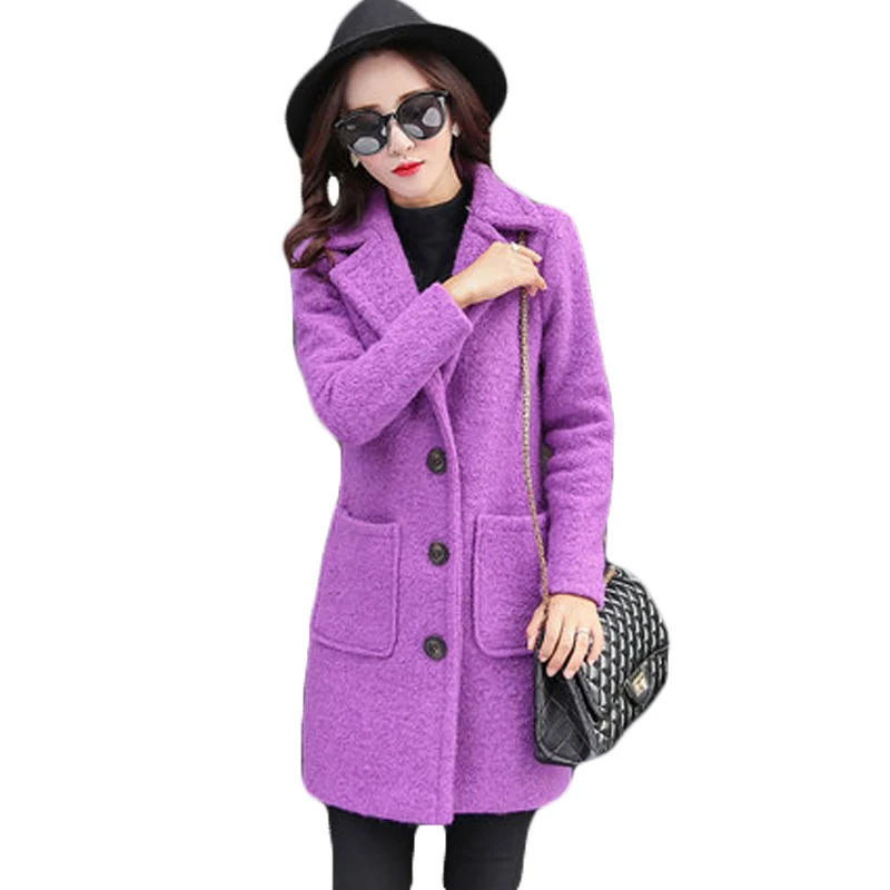 Femme Laine Hiver En Manteaux Mélangée Entaillé Chaud Manteau Revers Fermeture rose Gris Xh400 Femmes pourpre Tranchée Épaississent Longue Mince Bouton rouge Parka Automne wXSF8
