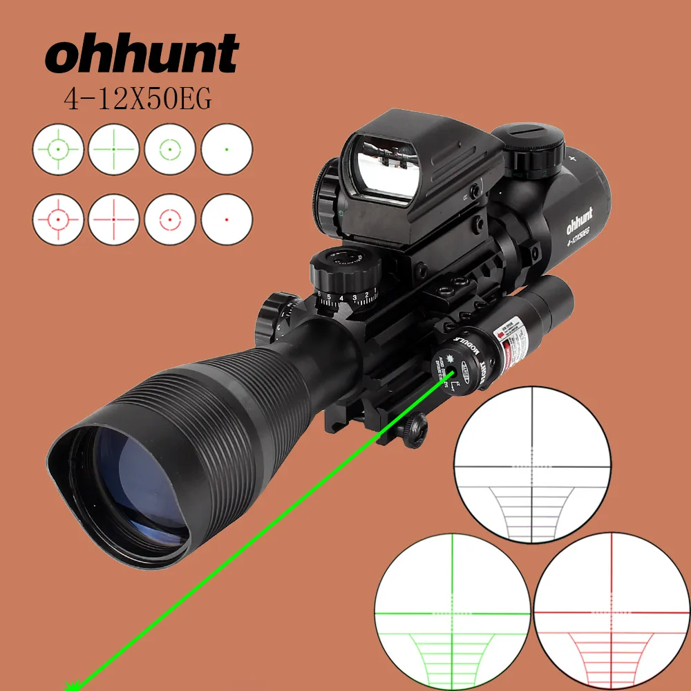 Ohhunt охотничий Airsofts Riflescope 4-12X50EG Тактический Воздушный пистолет Красный Зеленый точечный лазерный прицел голографическая Оптика прицел