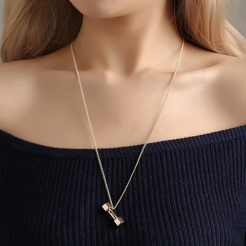 

Dumbbell Pendant Necklace Bodybuilding Gym Fitness Barbell Necklace For Men Women Sport Boho Jewelry Gift