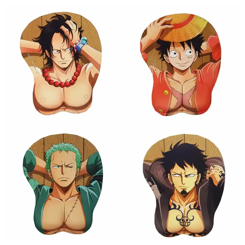 One Piece Luffy Zoro Ace Law 3d Anime Male Chest Gaming Mouse Pad With Gel Wrist Rest Original 2way Fabric Mouse Pads Aliexpress