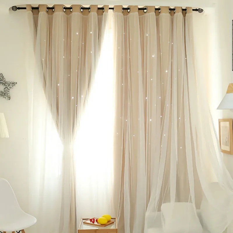 Nordic Ins Modern Tulle+Black Out Double Curtains with Star Tassel Black Out Blinds Window Curtains For Living room Home textile