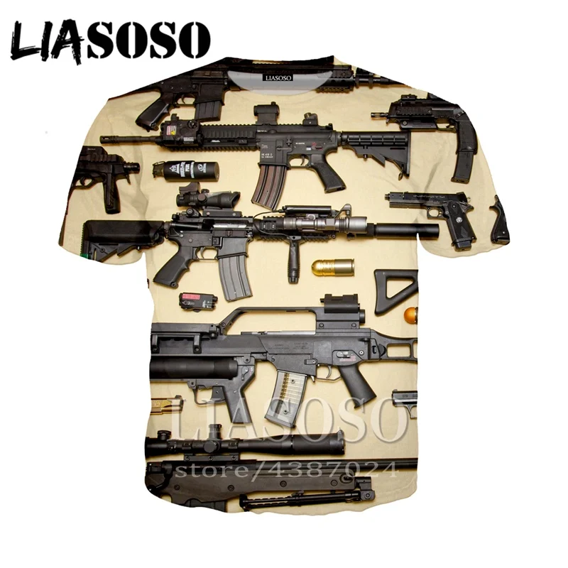 

LIASOSO Anime 3d print t shirt Men Women fashion gun t-shirt Harajuku bullet 2018 tee pistol Funny t shirts homme tshirt D823