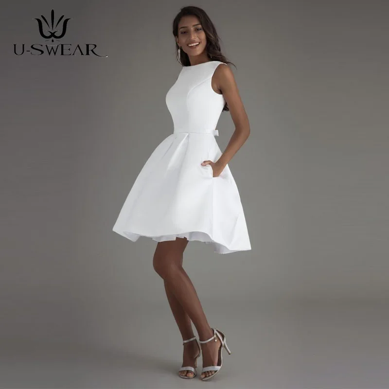 

U-SWEAR 2019 Sexy White Short Evening Dresses O-Neck Sleeveless Backless Simple Party Prom Formal Gowns Vestidos Robe De Soiree
