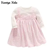 Kseniya Kids/Детские Одежда для маленьких девочек; платья с длинным рукавом Демисезонный новорожденная девочка малыш платья Платье для первого дня рождения