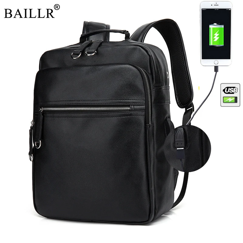 

New Simple design USB Charging Socket Backpack Men Laptop Backpacks Bag Multifunction PU Leather Fashion Travel Schoolbag male