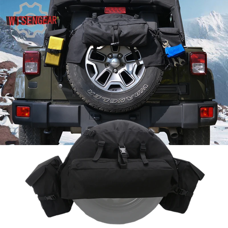 1Set Car Wheels Tires Parts Rear Spare Tire Bag Tire Cover with Multi  Pockets Storage Bag for Jeep Wrangler JK YJ TJ CEN001