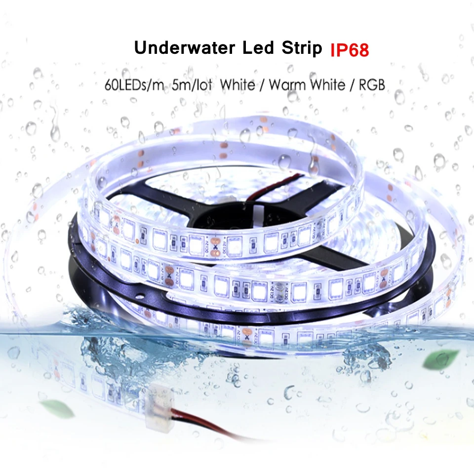 

Underwater IP68 Waterproof Led strip SMD5050 5M 300Leds Silicon Ribbon Tiras For Bathtub Pool Fish tank With 12V Power Adapter