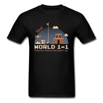 

Mario T Shirt Men Top World 1 1 Castle T-shirt Summer Black Tshirt Plumber Tee Vintage Clothing Nostalgic 80s Game