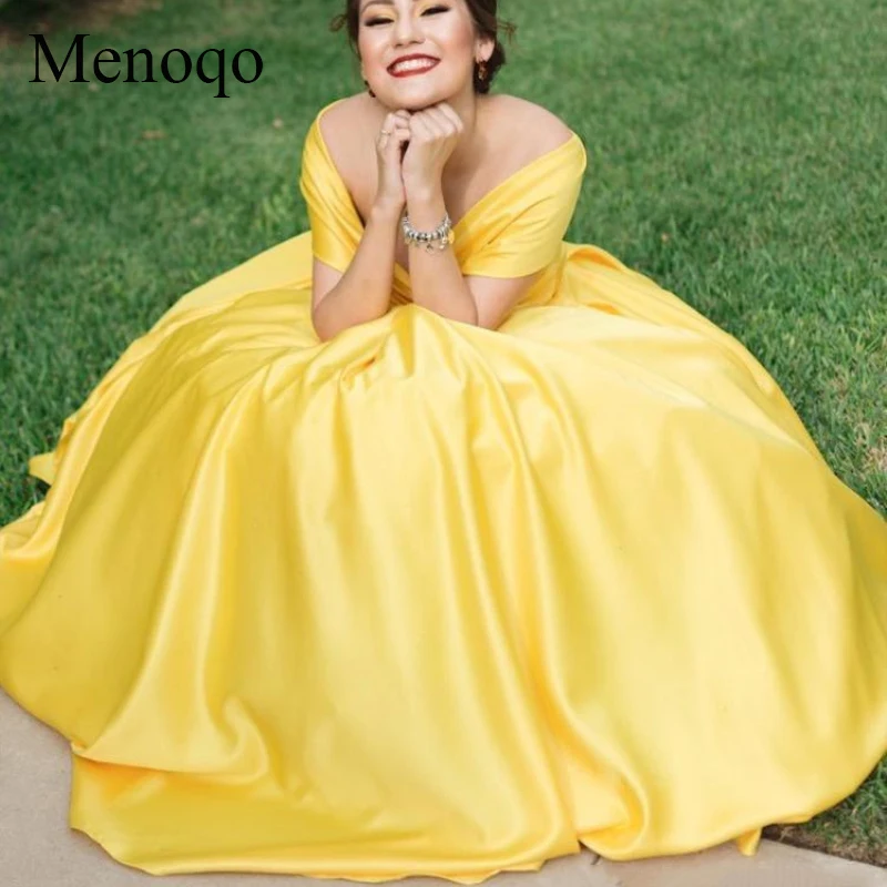 2019 Hot Sale Yellow A Line Long Elegant Evening Dresses Off Shoulder Zipper Back Prom Formal Party Gowns (2)--
