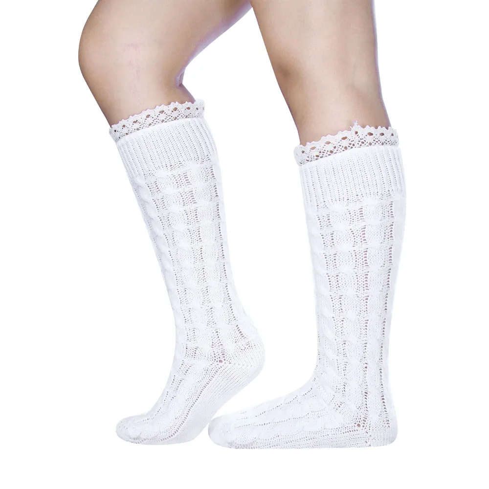 Womens Long Leg Sports Socks For Boots Twisted Lace Thick Leg Socks