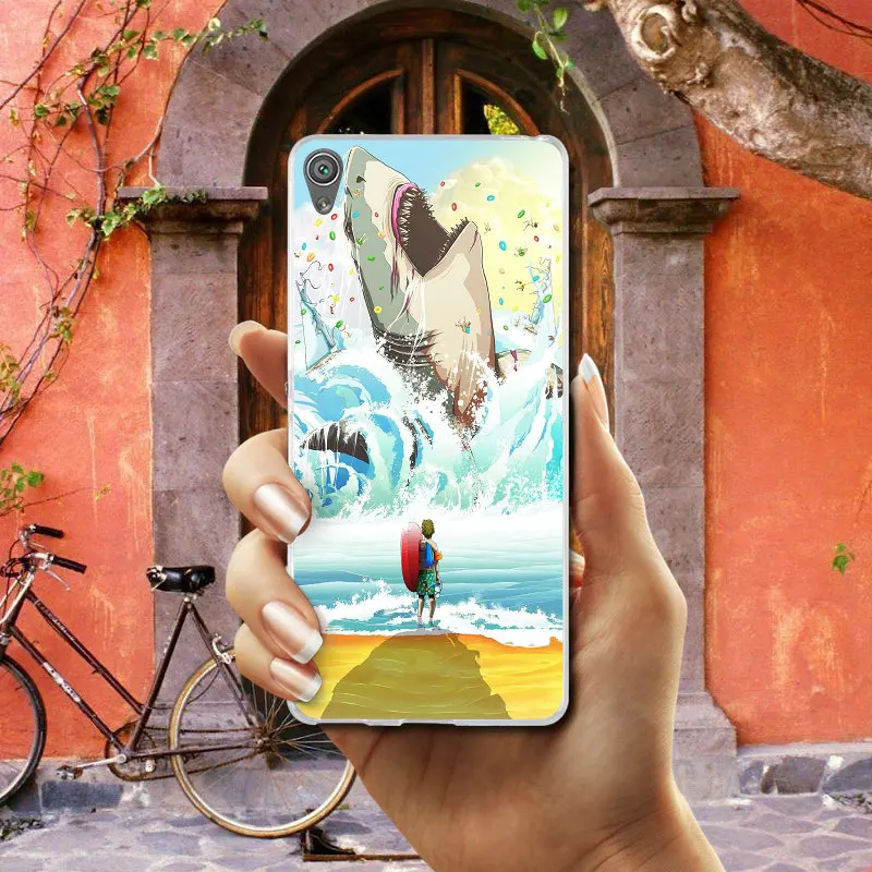 Мягкие силиконовые прозрачные чехлы Meg Big shark из ТПУ для Sony Xperia XA XZ Z Z1 Z2 Z3 Z4 Z5 Compact E3 E5