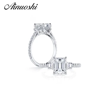 

AINOUSHI Luxury Emeraled Cut Ring 925 Solid Sterling Silver SONA Square Ring Wedding Jewelry Rings for Women Engagement