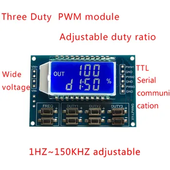 

3 Way LCD Display Adjustable PWM Signal Generator 1Hz~150KHz Pulse frequency Duty Cycle module Square rectangular wave generator