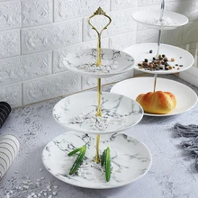 Ceramic imitation marble Three floors Fruit tray Multi-layer Cake stand Dim Sum Afternoon Tea Double layer Dry sugar Fruit blue