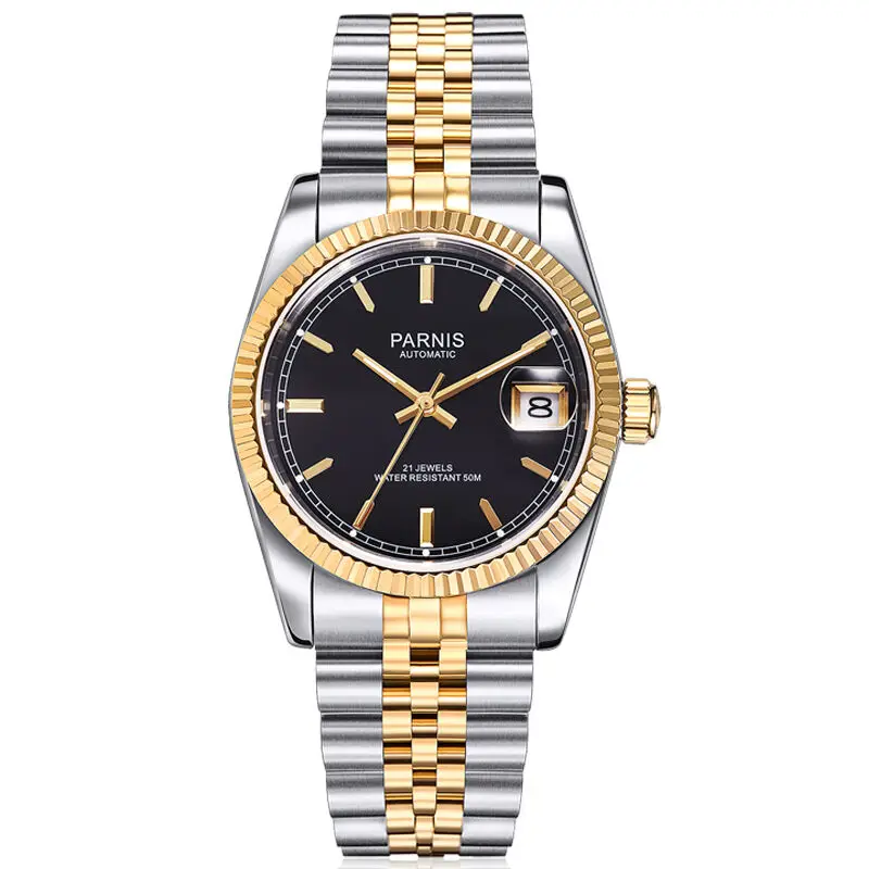 Parnis Royal Seriers Luminous Mens Steel Watchband Fashion Single Calendar Luminous Automatic Mechanical Watch Wristwatch
