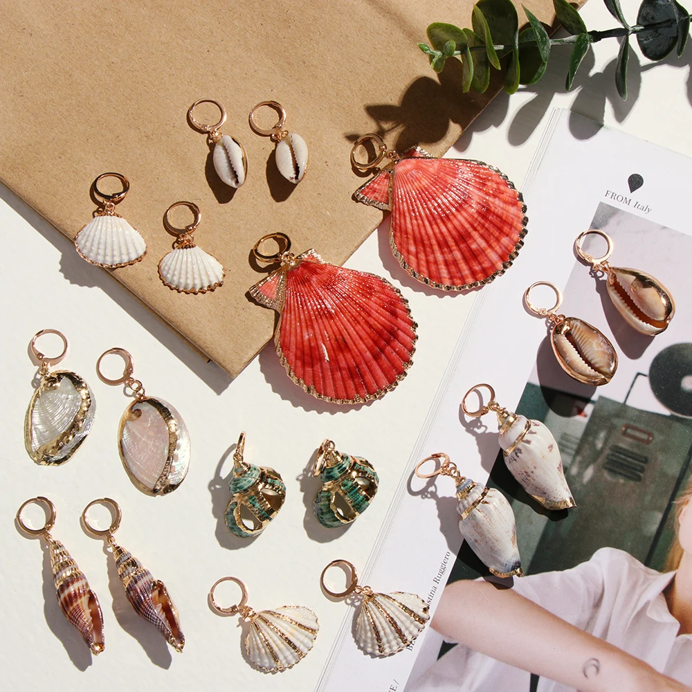 

Bohemian Natural Shell Drop Earrings Gold Color Geometric Earrings For Women Bohemian Sea Ocaen Style Earrings Jewelry