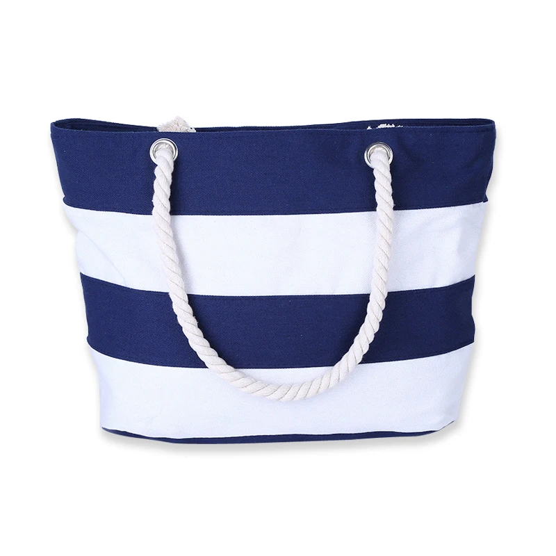 

5 pcs of BEAU Women Canvas Bag Fashion Stripes Printing Handbags Ladies Large Shoulder Bag Totes Casual Bag Shopping Bags(Blue)