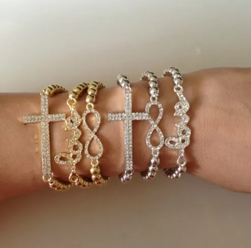 Oneckoha Модный Ювелирные изделия Sideway Стразы Любовь Крест Бесконечность браслет набор эластичный браслет