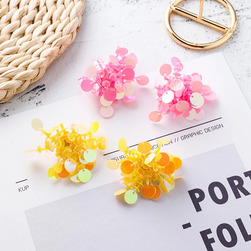 

Korea Irregular Colorful Sequin Flower Stud Earrings For Women Statement Geometric personality shiny temperament Earring Jewelry