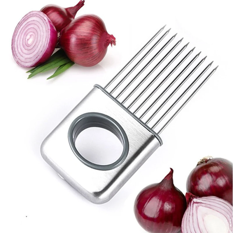 

New Domestic Easy Onion Holder Slicer Vegetable tools Tomato Cutter Stainless Steel Kitchen Gadgets No More Stinky Hands