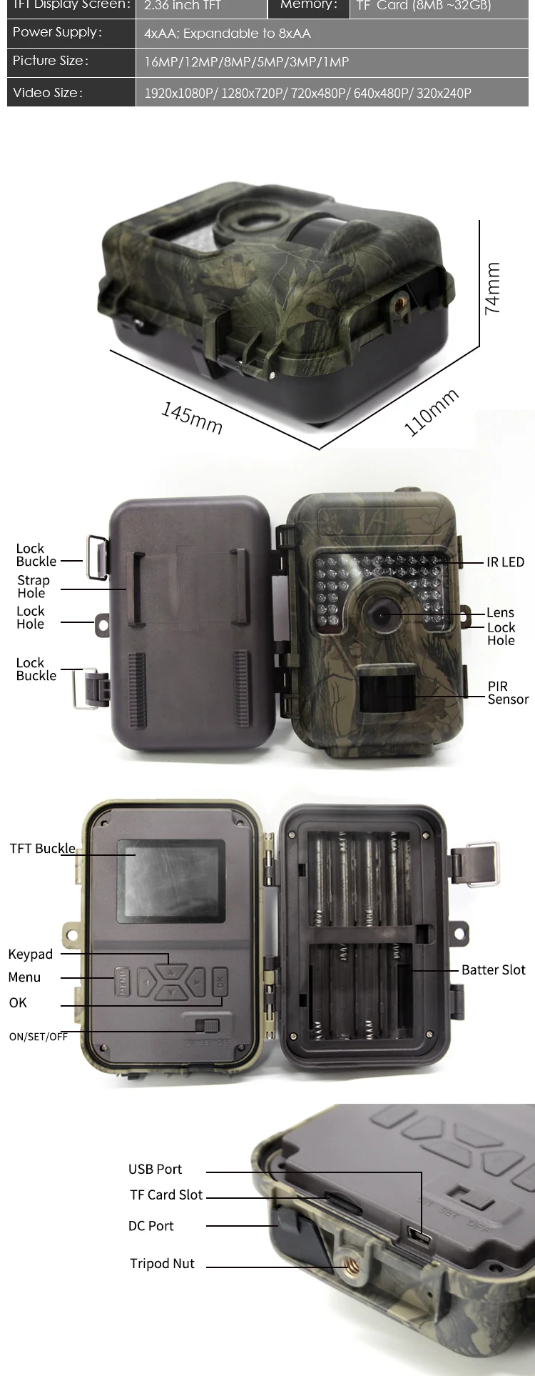 IP66 Ночное видение Trail Камера охоты Камера 16MP 1080P Инфракрасный наружного наблюдения камеры дикой природы ловушка