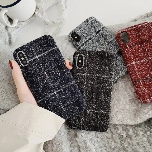 Хлопок Лен решетки чехол для iPhone XS MAX XR X 8 7 Plus Роскошные Пару 6 6S фланель Футляр