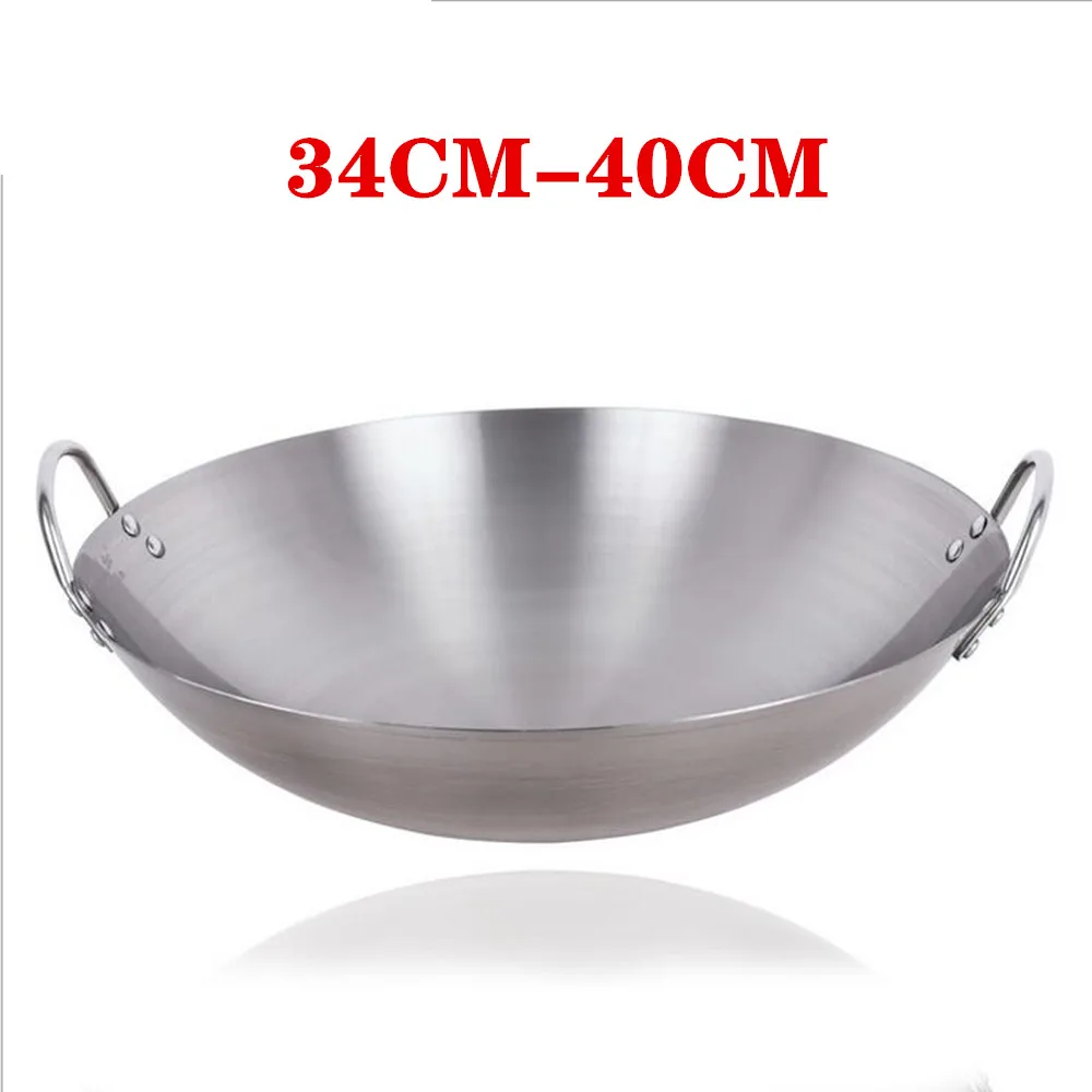 

double ear chef fry wok Gas Cooker Traditional Handmade Pot Huge Manual Forging Wok With Binaural 34/40cm Iron Non coating Woks