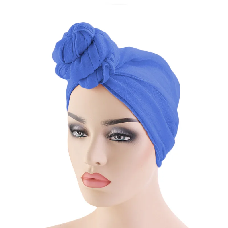 Новые модные женские повязки для волос тюрбан сплошной цвет длинный головной платок мусульманская Femme головной убор одежда женские банданы аксессуары для волос - Цвет: Королевский синий