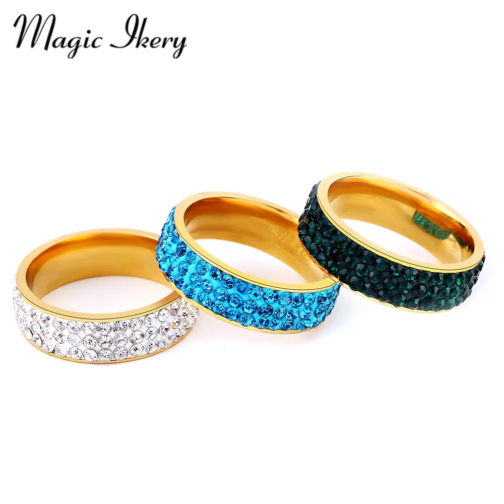 

Magic Ikery Shining Full Rhinestone Crystal Rings For Woman Luxurious Fashion New Titanium Steel Ring JMR055