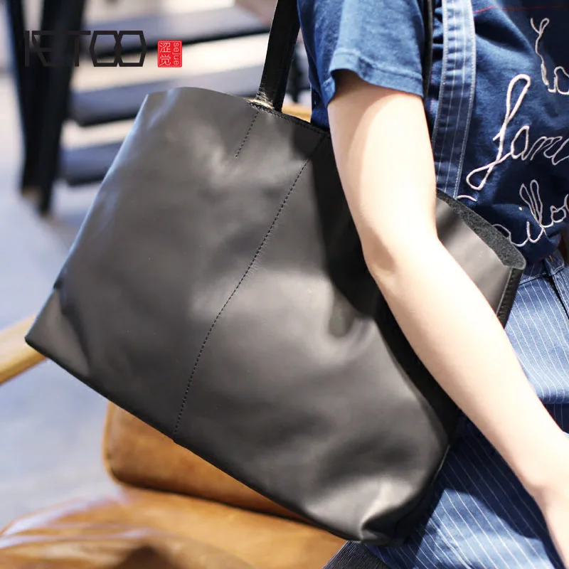 AETOO Handmade leather bag leather minimalist retro casual portable large capacity cross section tote bag shoulder bag boy