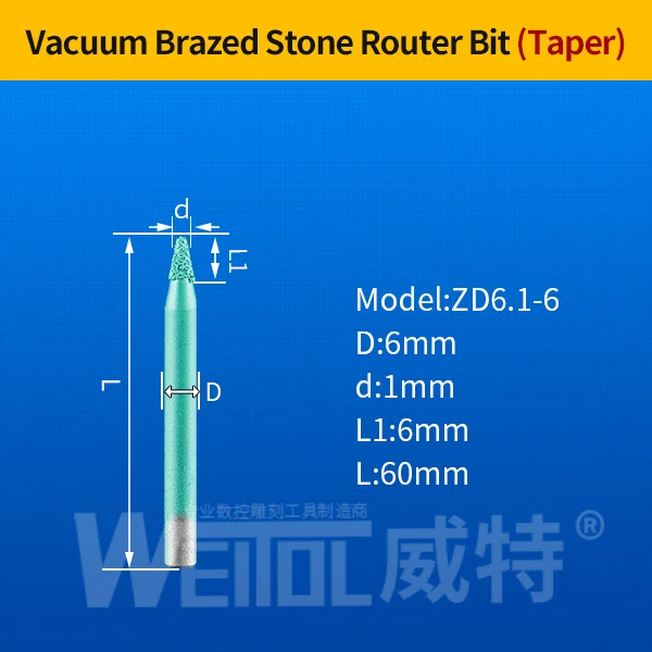 WeiTol 1 шт 6 мм Вакуумные Паяные фрезы для обработки камня ЧПУ мраморные режущие инструменты камень для станка с ЧПУ режущие биты для гранита - Длина режущей кромки: ZD6.1-6