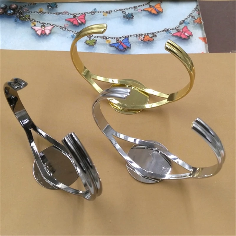 25mm Bracelet Bangle Cabochon Bases Round Pad Bezel Brass Cuff