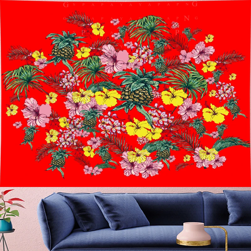

Vintage pineapple flower Pattern red macrame Tapestries fruit Wall Hanging bohemian wall home decor indian mandala GN.PAPAYA