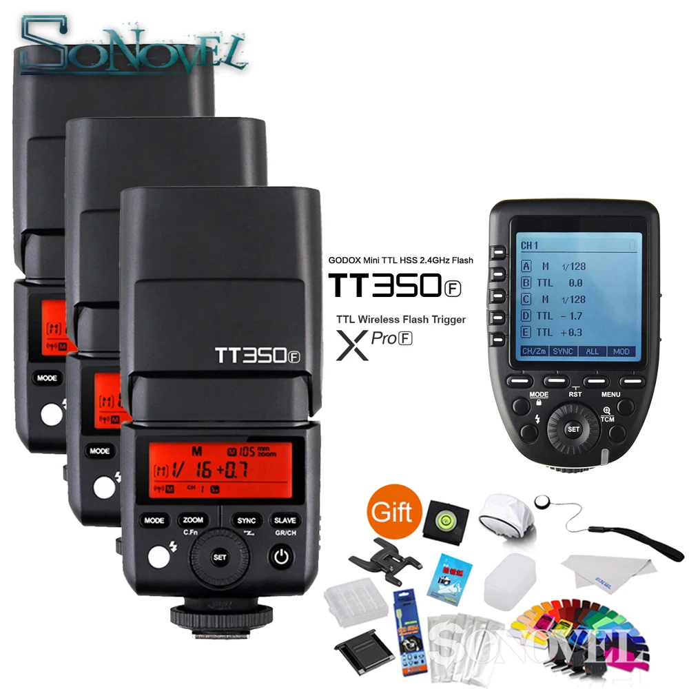 3x Godox TT350F Mini Speedlite Камера Flash + Xpro-F TTL 2 4G HSS 1/8000s беспроводной передатчик триггера для