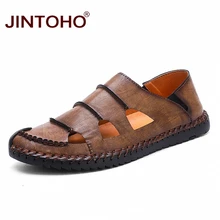 JINTOHO/высококачественные летние босоножки из натуральной кожи; модные повседневные сандалии на плоской подошве; летняя пляжная обувь; мужские пляжные сандалии