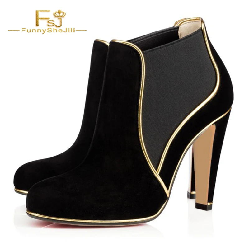 black and gold high heel boots
