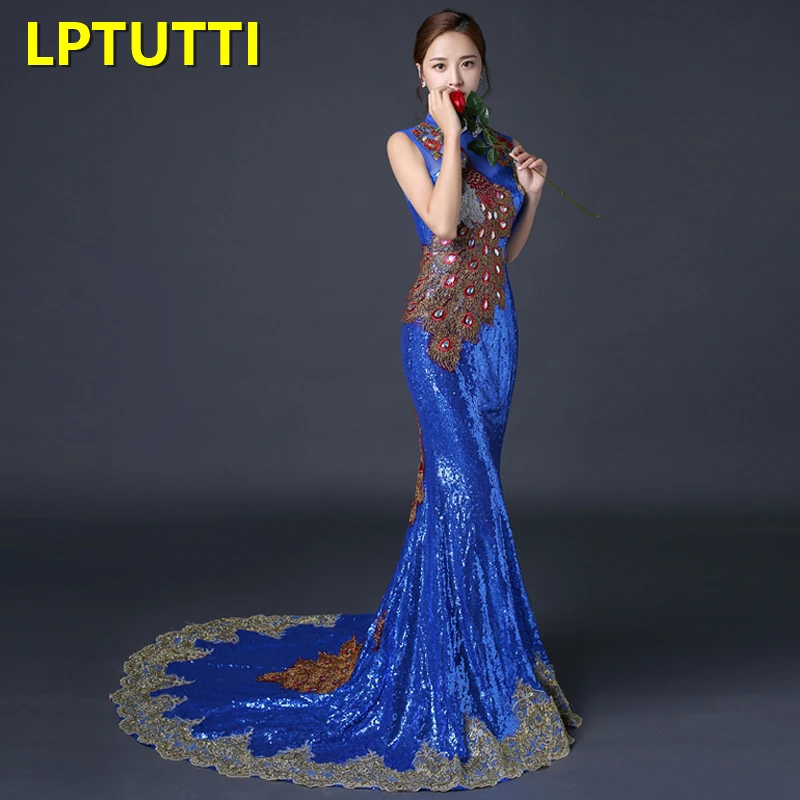 

LPTUTTI Sequin cheongsam Plus Size New For Women Elegant Date Ceremony Party Prom Gown Formal Gala Luxury Long Evening Dresses